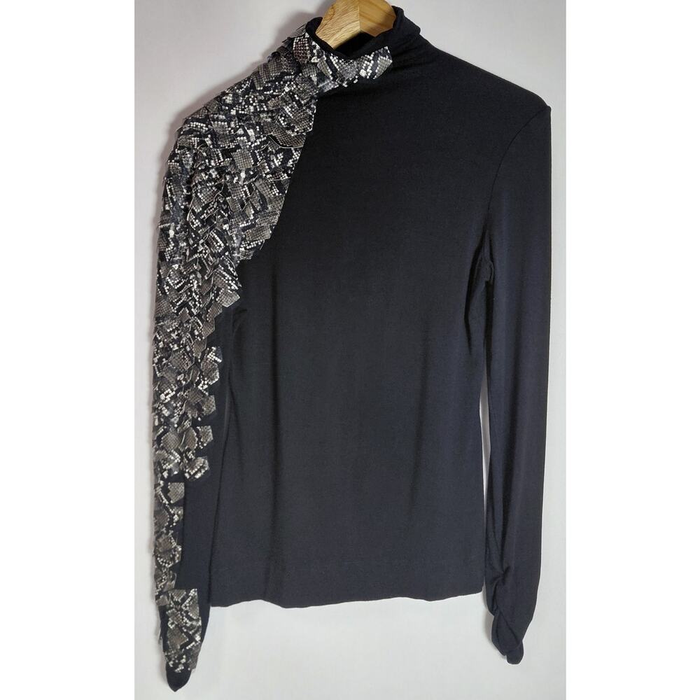 Gracia T25012 STYLE# Black Embellished Top Solid Knit Long Sleeve Women Size M